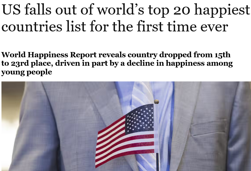 US Falls Under 20th Happiest Nation - Guardian